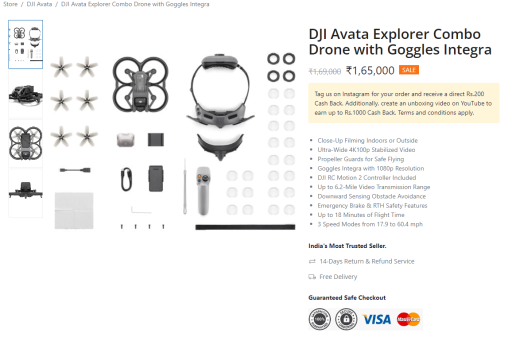 DJI Avata Explorer Combo Drone with Goggles Integra